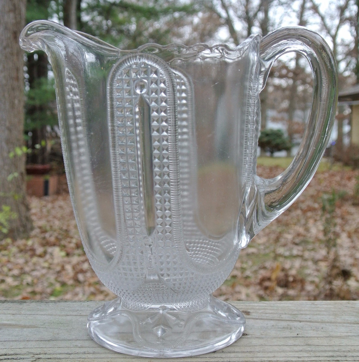 Antique Curtain Tie Back Pitcher Early American Pattern Glass Adams & Co