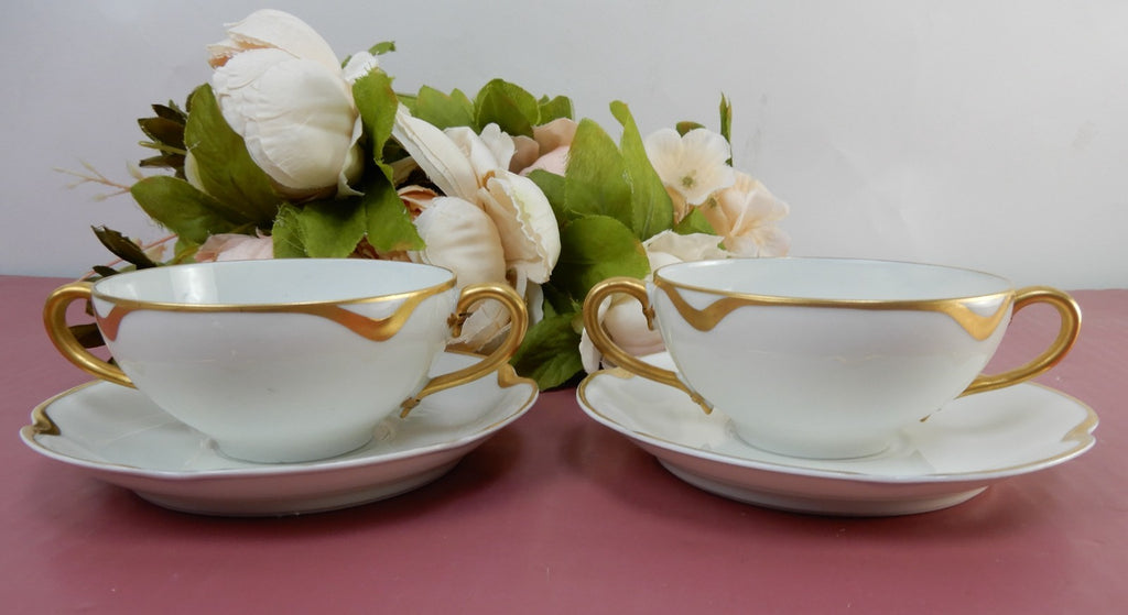 Two Silver Anniversary Schleiger 19 Haviland Limoges Bouillon Cups & Saucers