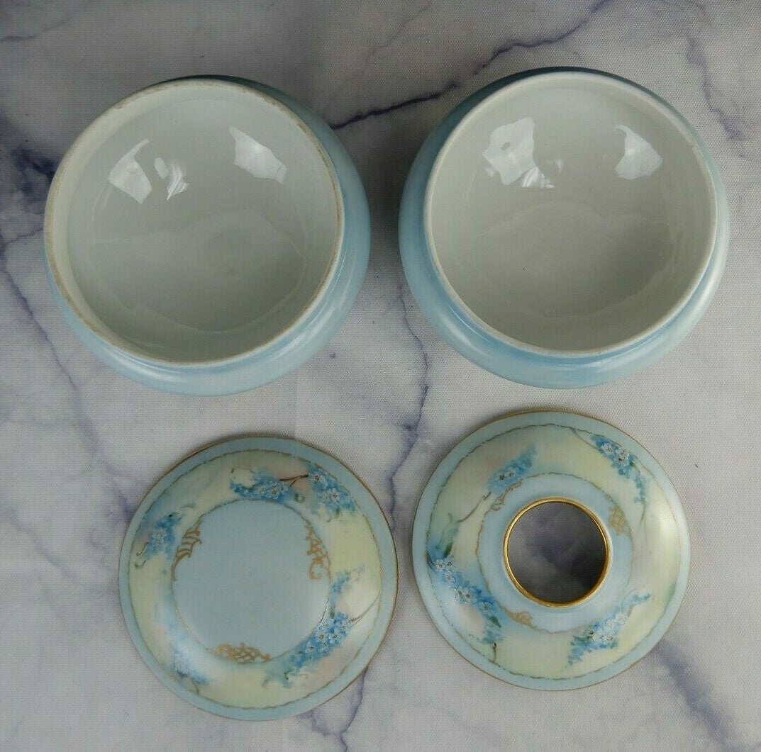 O.& E.G. Royal Porcelain Flower Vase, Hair Receiver, And Powder Jar Vanity Set