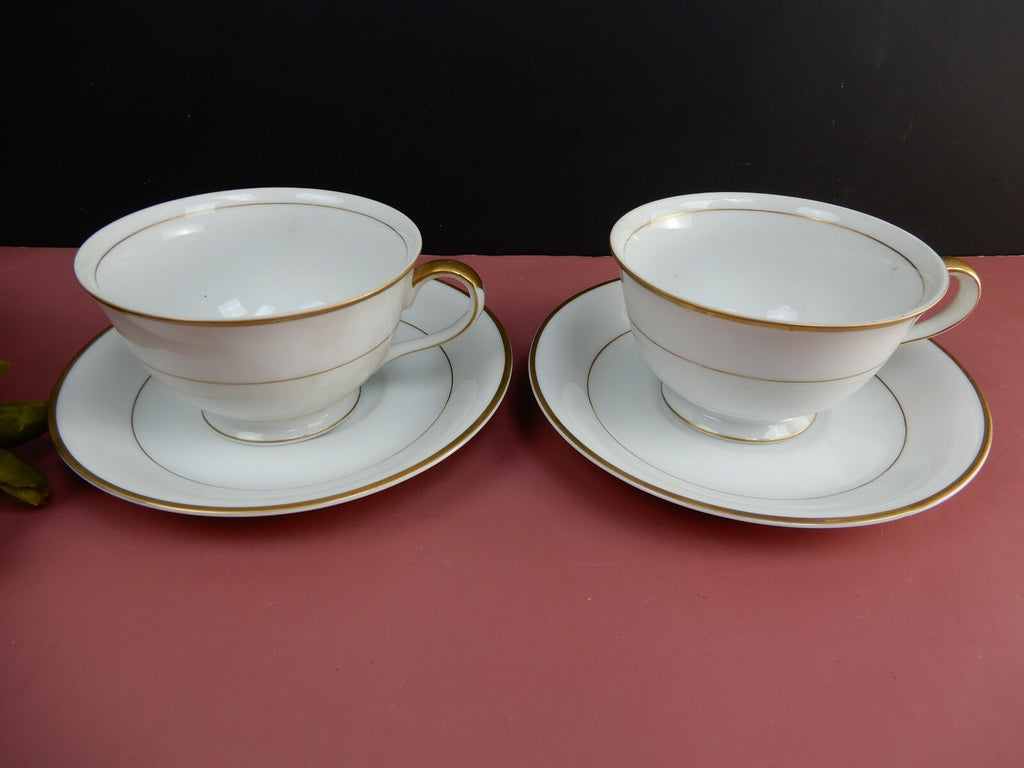 Set Of 4 Shofu China Footed Cup And Saucer W/ Gold Trim