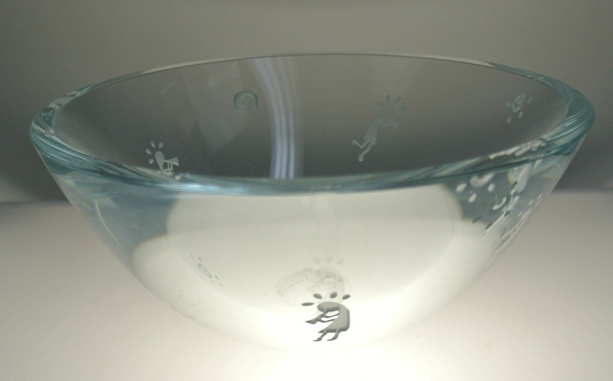 Vintage 1996-97 Clear Glass Vase Engraved with kokopellies and Signed