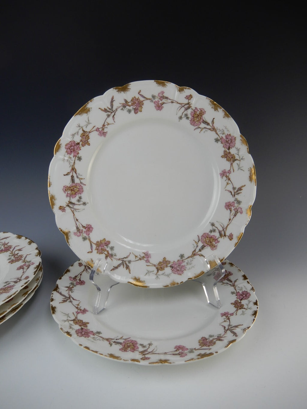 5 Pc.Antique Haviland Limoges France with Carnation Flowers 9-1/2" Dinner Plates