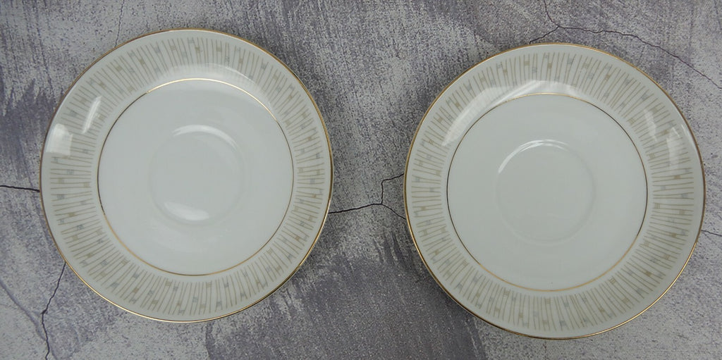 Mikado Malay Gold & Gray Pieces Two Dinner Plates,Two sets of Cups and Saucers
