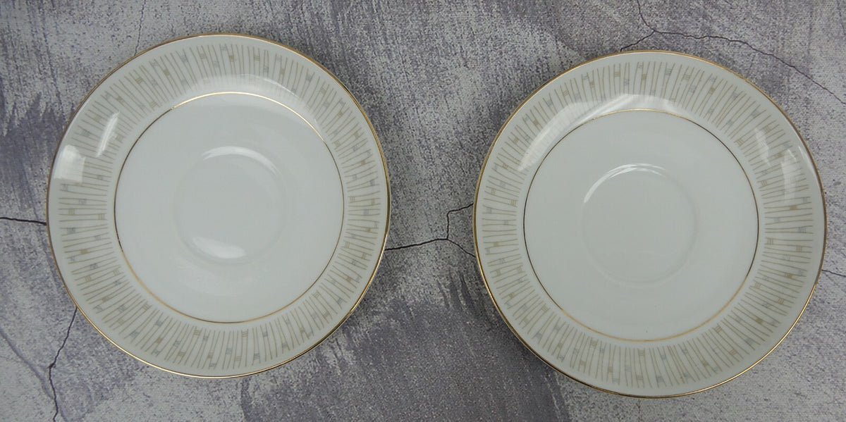Mikado Malay Gold & Gray Pieces Two Dinner Plates,Two sets of Cups and Saucers