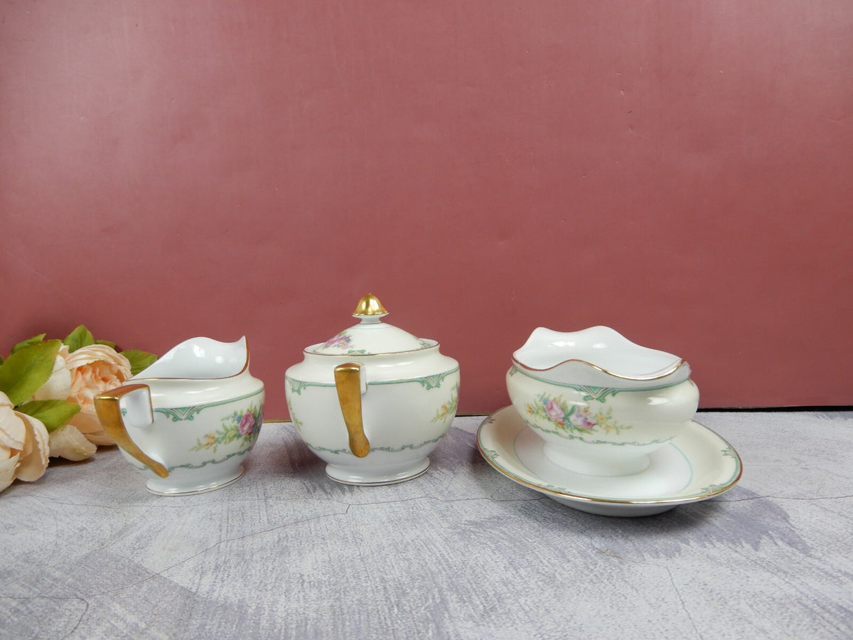 Set of Sugar Bowl,Creamer, Gravy Boat Morimura Fine China Made in Japan