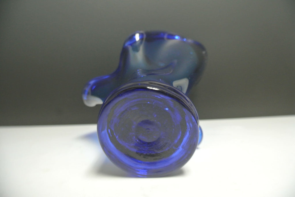 Wonderful Beautiful Vintage Cobalt Blue Glass Handkerchief Vase