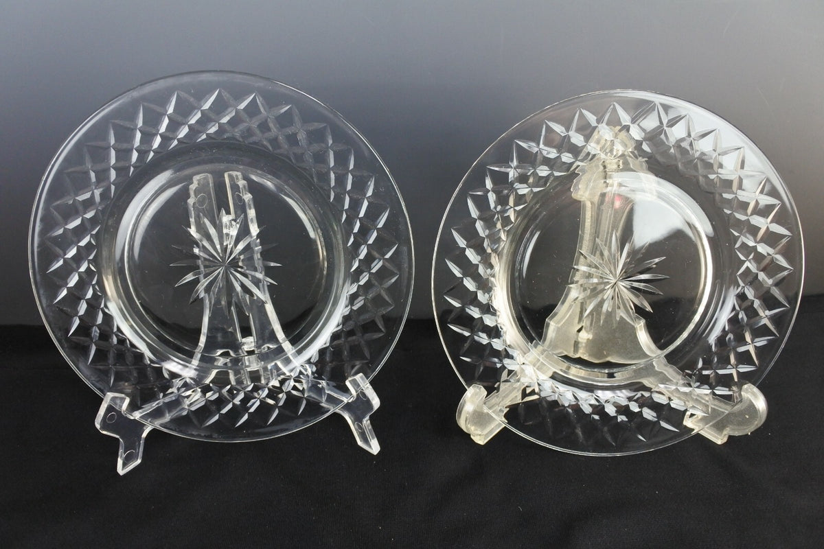 Lot of 6 Clear Glass Luncheon Plates With Criss Cross and Stardust Design
