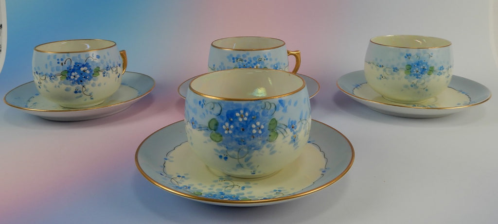 4 Pc. Paul Muller Selb Stouffer Hand Decorated Blue Forget Me Not~ Cups &Saucers
