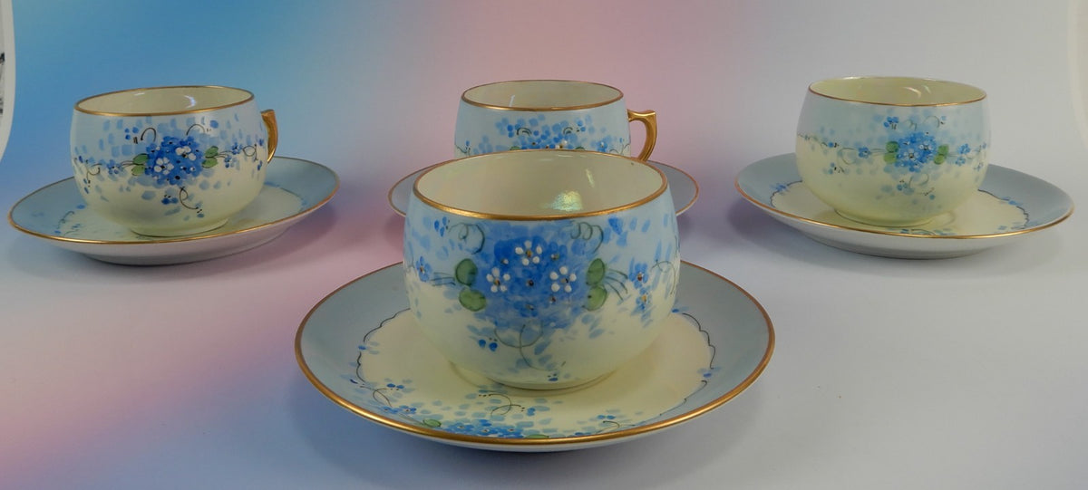 4 Pc. Paul Muller Selb Stouffer Hand Decorated Blue Forget Me Not~ Cups &Saucers