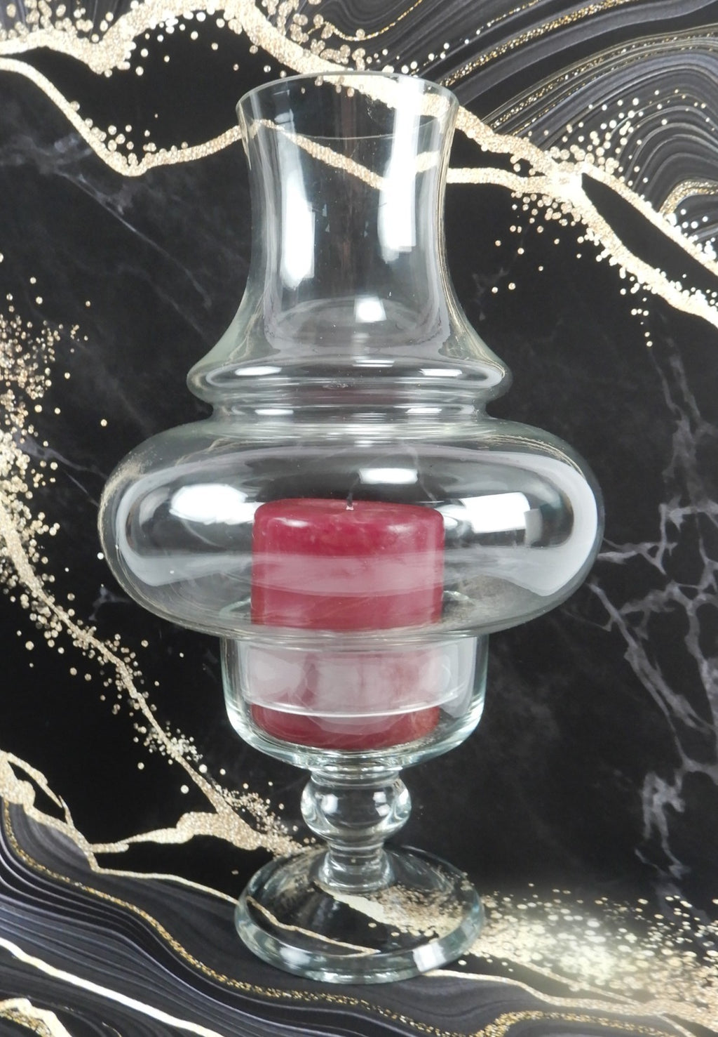 Vintage 2 Piece Clear Glass Hurricane Lamp Pillar Candle Holder 11-1/2" Tall