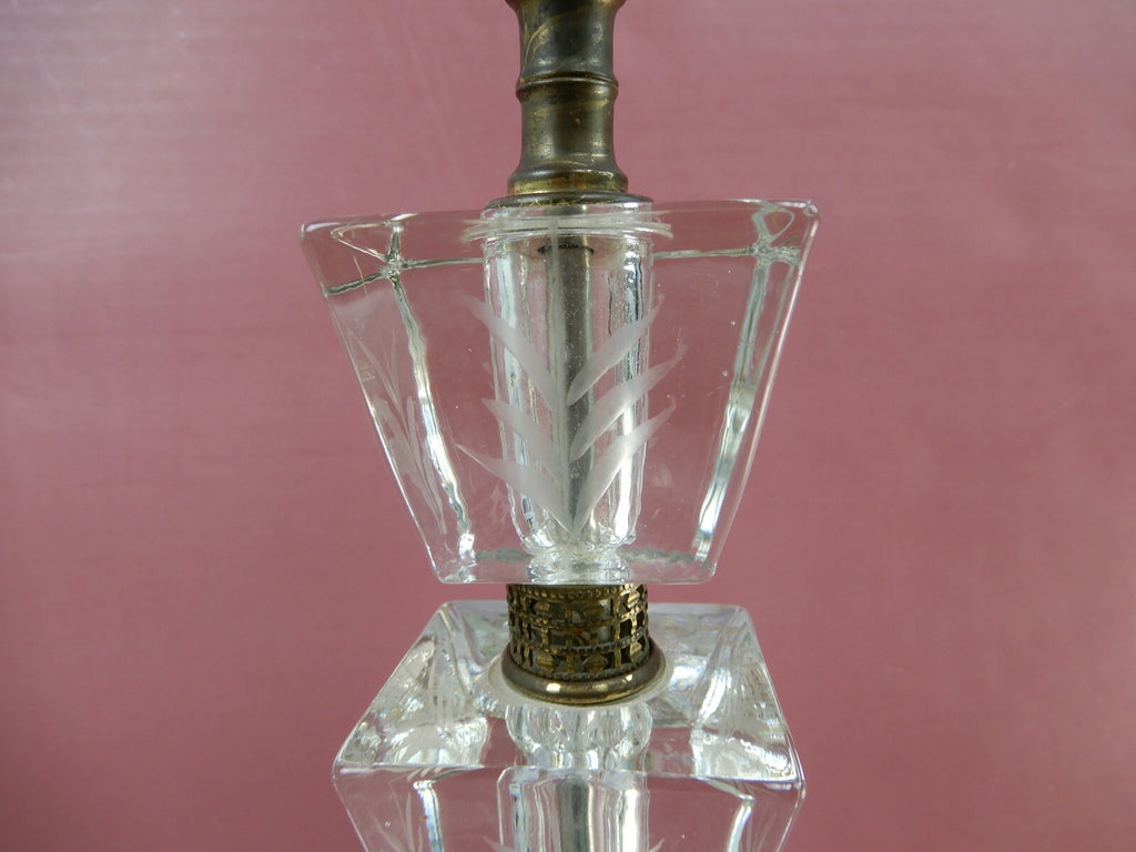 Vintage 28-7/8" Tall Etch Stacked Lucite and Brass Table Lamp