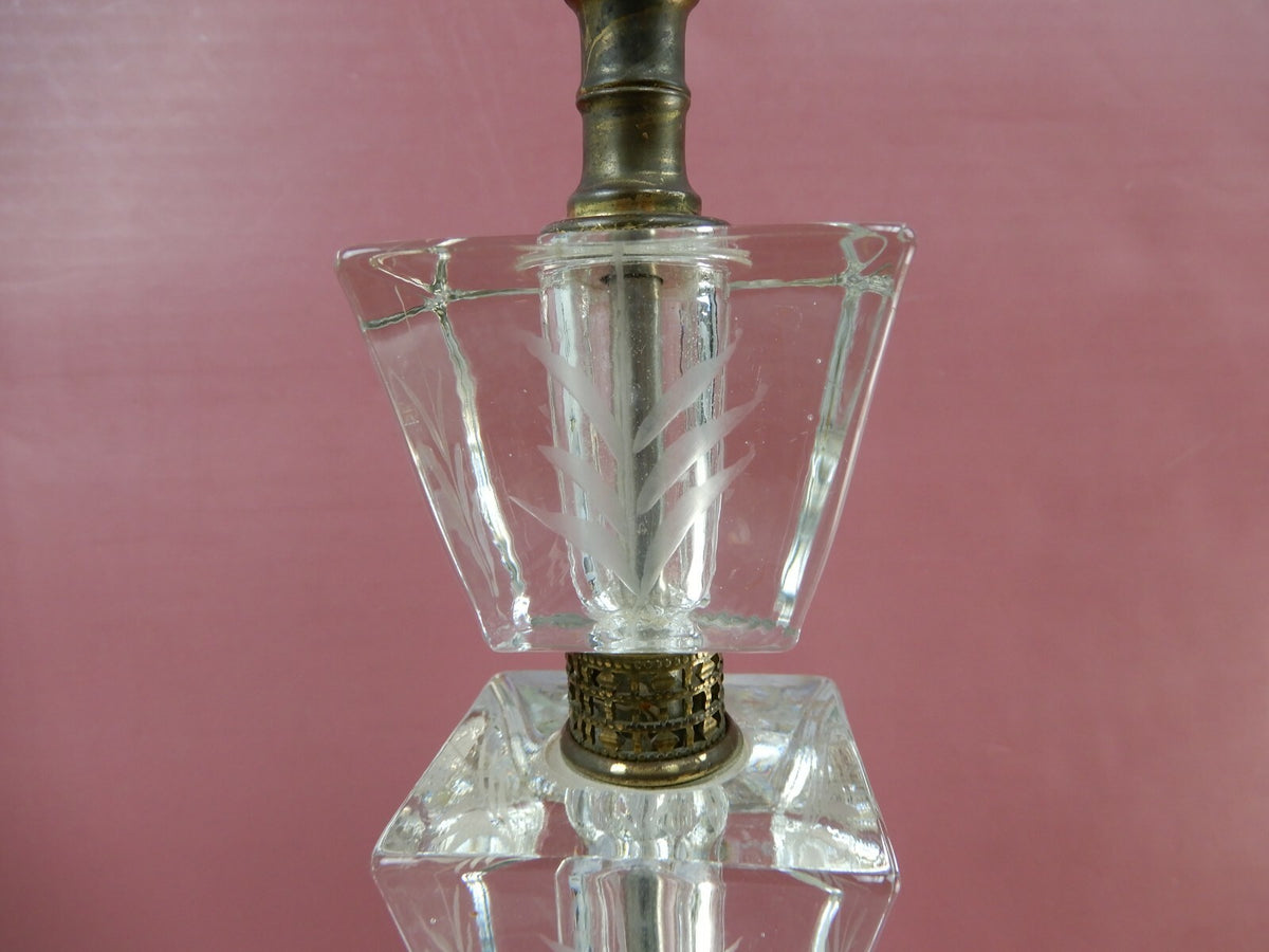 Vintage 28-7/8" Tall Etch Stacked Lucite and Brass Table Lamp