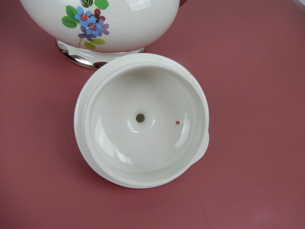 Vintage Gibson Staffordshire Tiffany Teapot Silver Trim, Floral Design