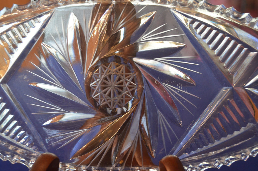 Excellent Czech Bohemian Hand Cut  Lead Crystal Oval Crystal Dish w/ Sticker