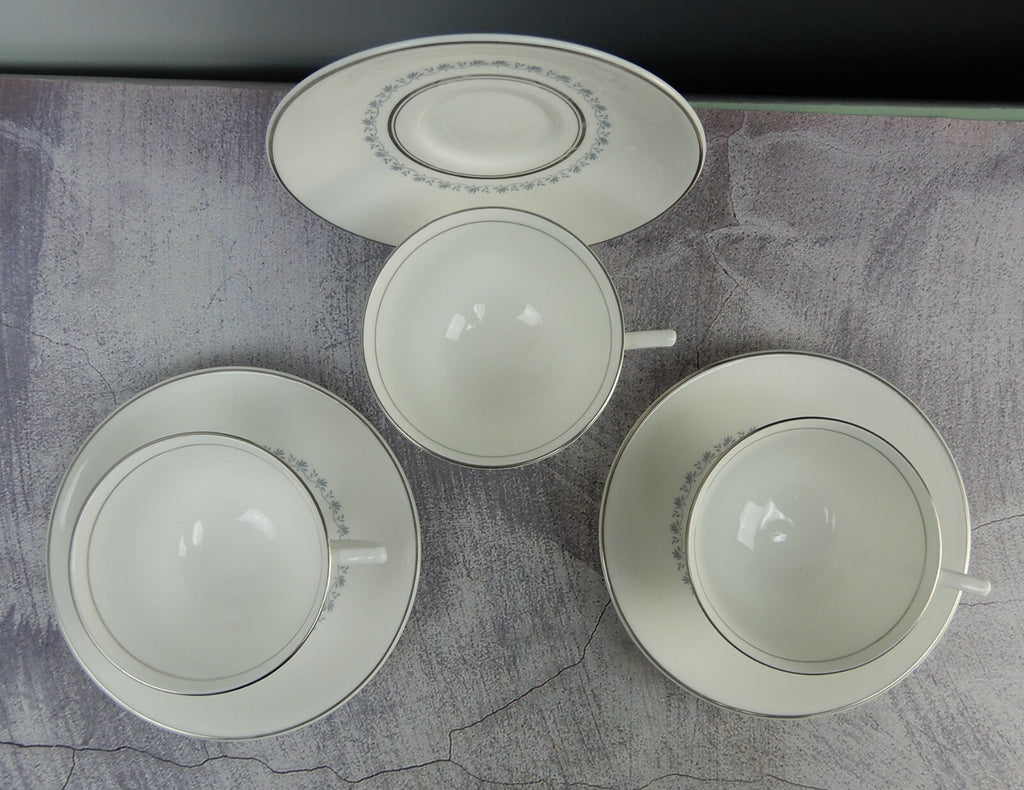 Vintage Set of  3 Cups and Saucers TIARA Royal Doulton Fine Bone China Platinum