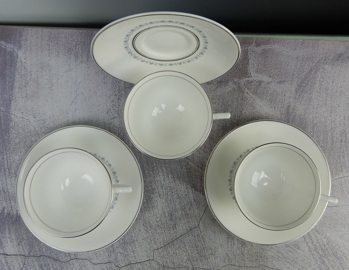 Vintage Set of  3 Cups and Saucers TIARA Royal Doulton Fine Bone China Platinum