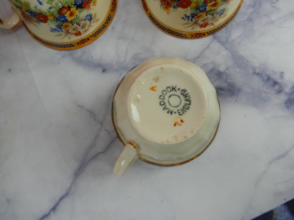 Set of 5 Vintage John Maddock & Sons "Meadow Flowers" Small Cup and Saucers