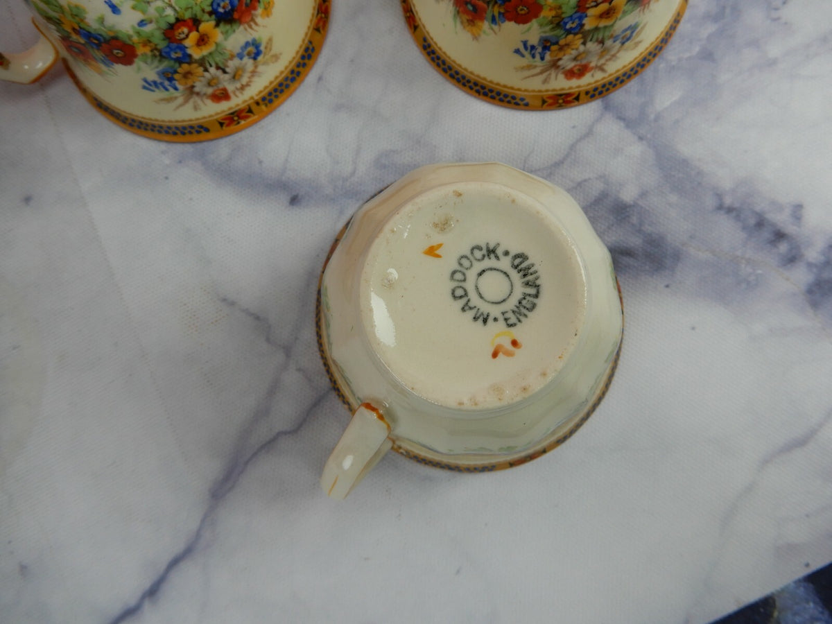 Set of 5 Vintage John Maddock & Sons "Meadow Flowers" Small Cup and Saucers