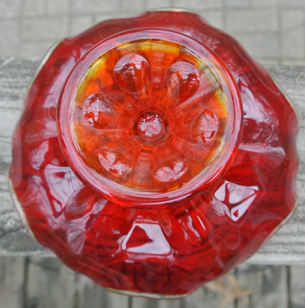 1960s Viking Glass Amberina Epic Line Small Compote