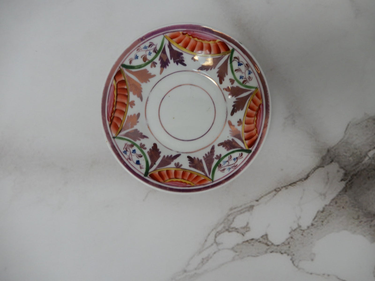 ~1800s Staffordshire Pink Luster Cup and Saucer With Orphan Saucer