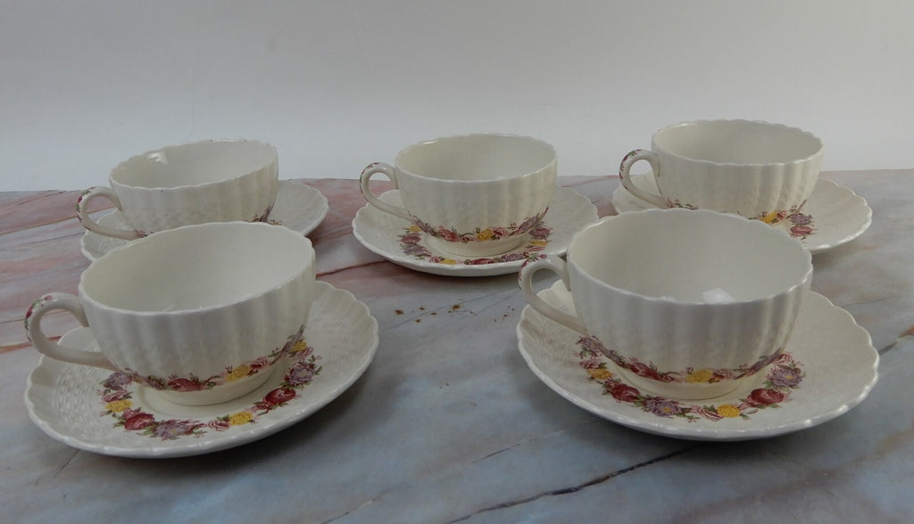 Vintage Copeland Spode "Rose Briar" Set of 5 Cup and Saucers Made In England