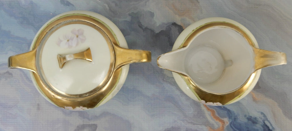 RS Germany Hand Painted Porcelain Sugar Bowl and Creamer Signed By The Artist