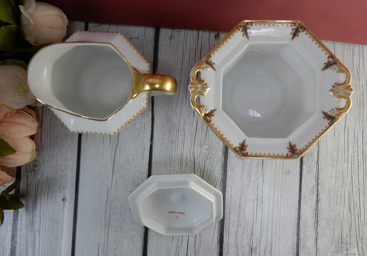 Pricess-China Geo F Bassett Bavaria Belwood Sugar Bowl&Creamer "Lowell Pattern"