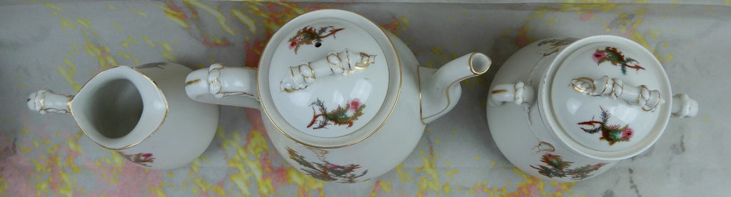 Vintage Haviland Limoge France "Moss Rose" Large Coffee Pot,Creamer ,Sugar Bowl