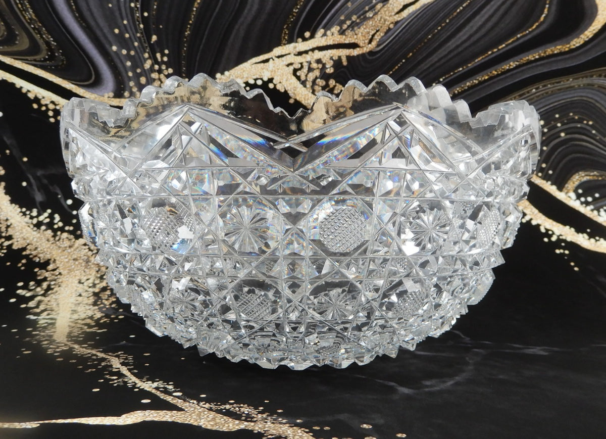 Antique The Harvard Pattern ABP Heavy Crystal Cut Glass 8" Bowl