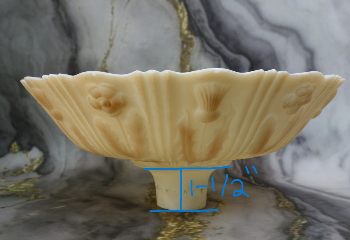 Heavy Torchiere Opaque White & Caramel Shade Embossed Art Deco for Floor Lamp