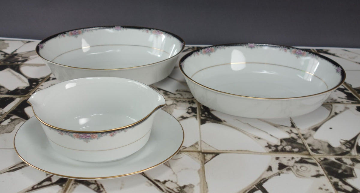 Legendary By Noritake Belle Empress 3980 Two Serving Oval Bowls,One Gravy Boat