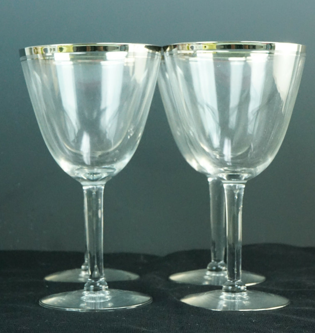 Lot of 4 Vintage Silver Rimmed Water/Wine Glasses 6.5''