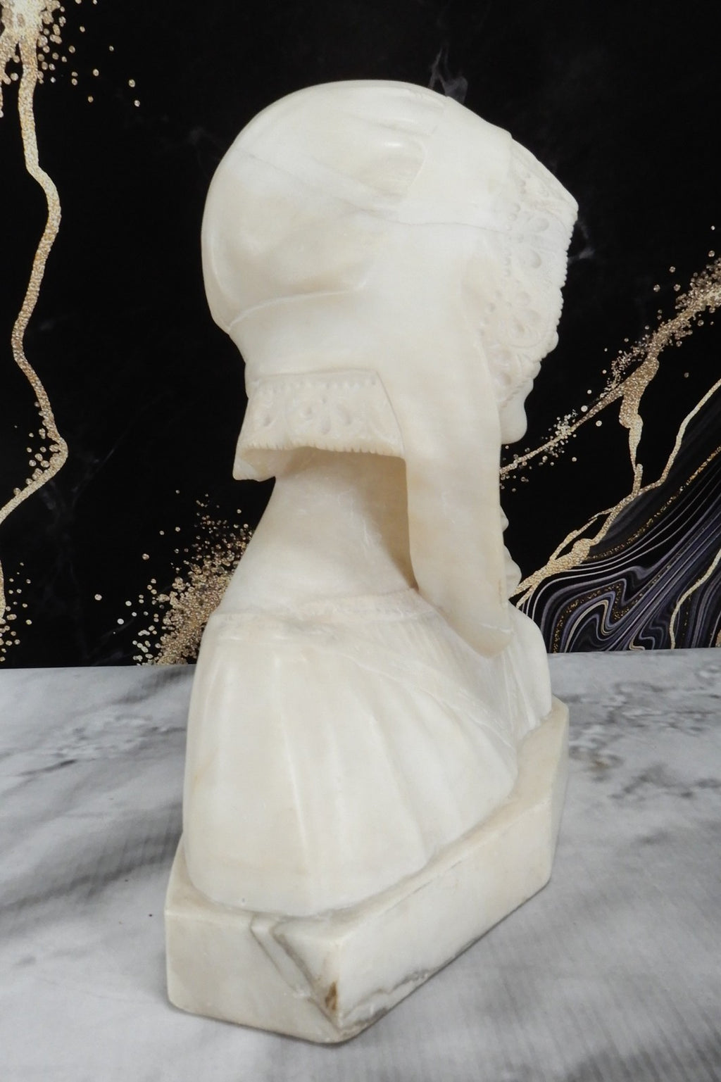 Alabaster Marble Bust Statue Young Woman Signed Stiaccini Florence Italy 10.5"H