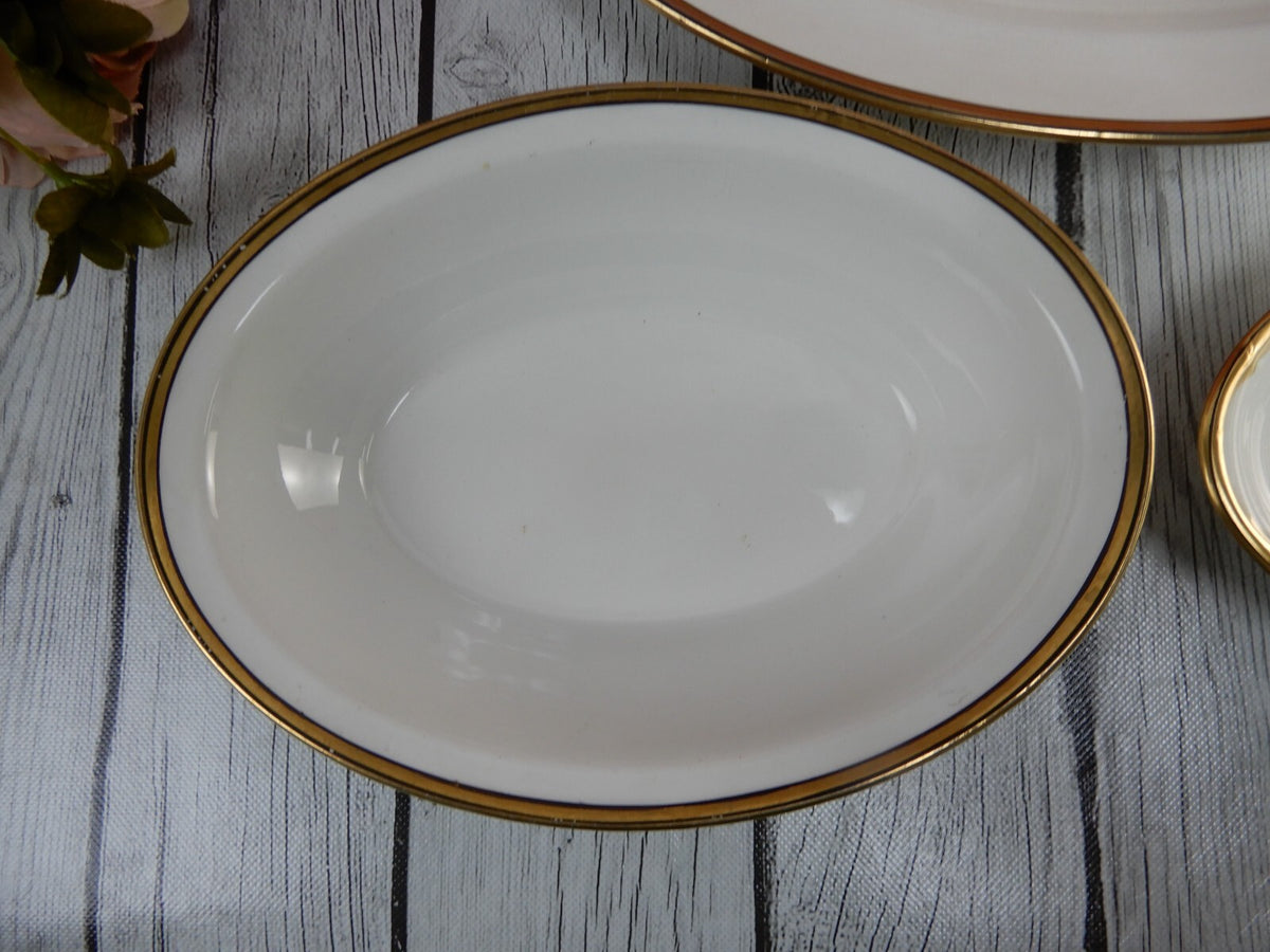 Johnson Brothers England White Gold and Black Rims Platter,Bowl,Dish