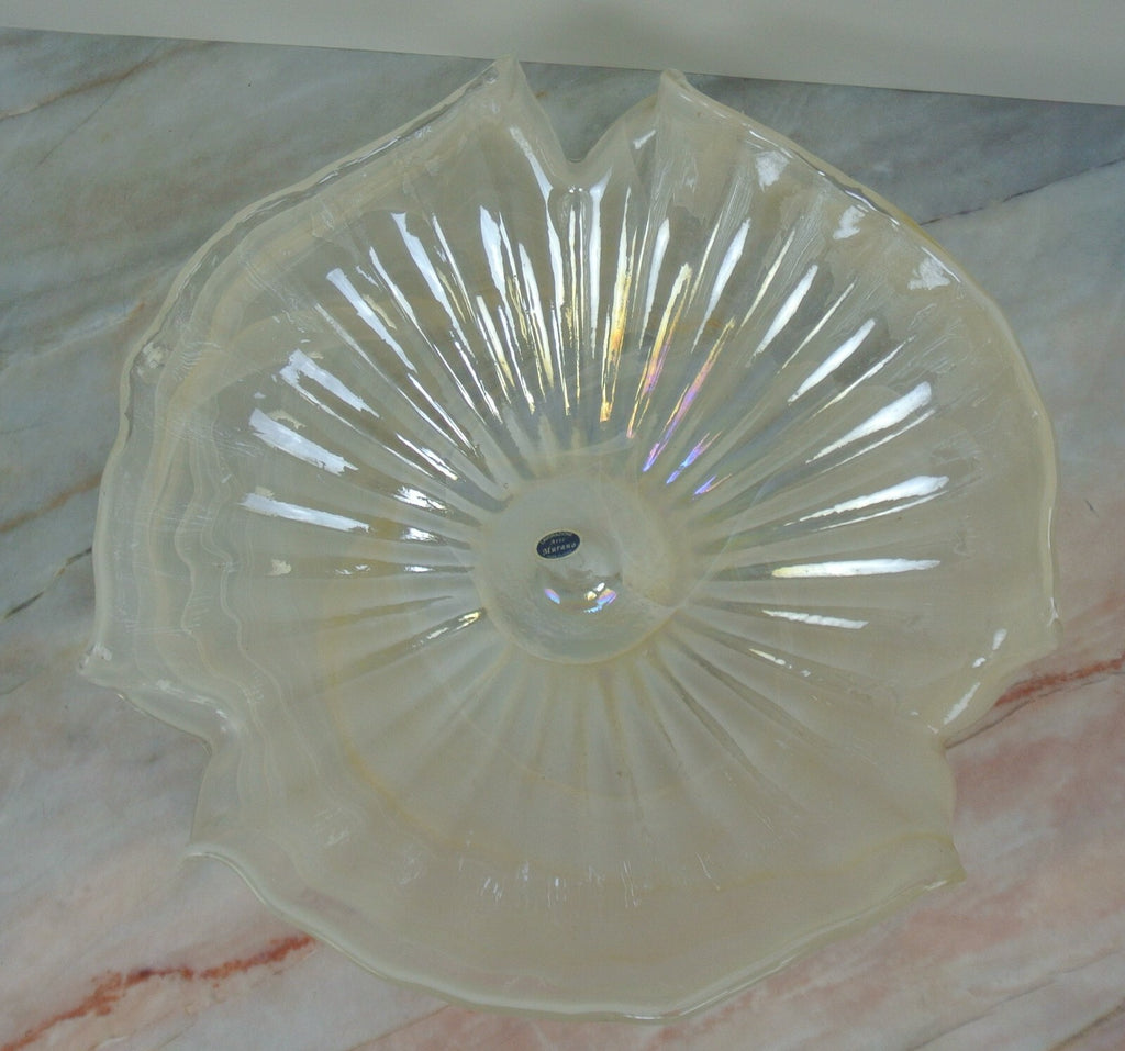 Pearl White Color Lavorazione Arte Murano Hand Blown Iridescent Center Bowl 16"