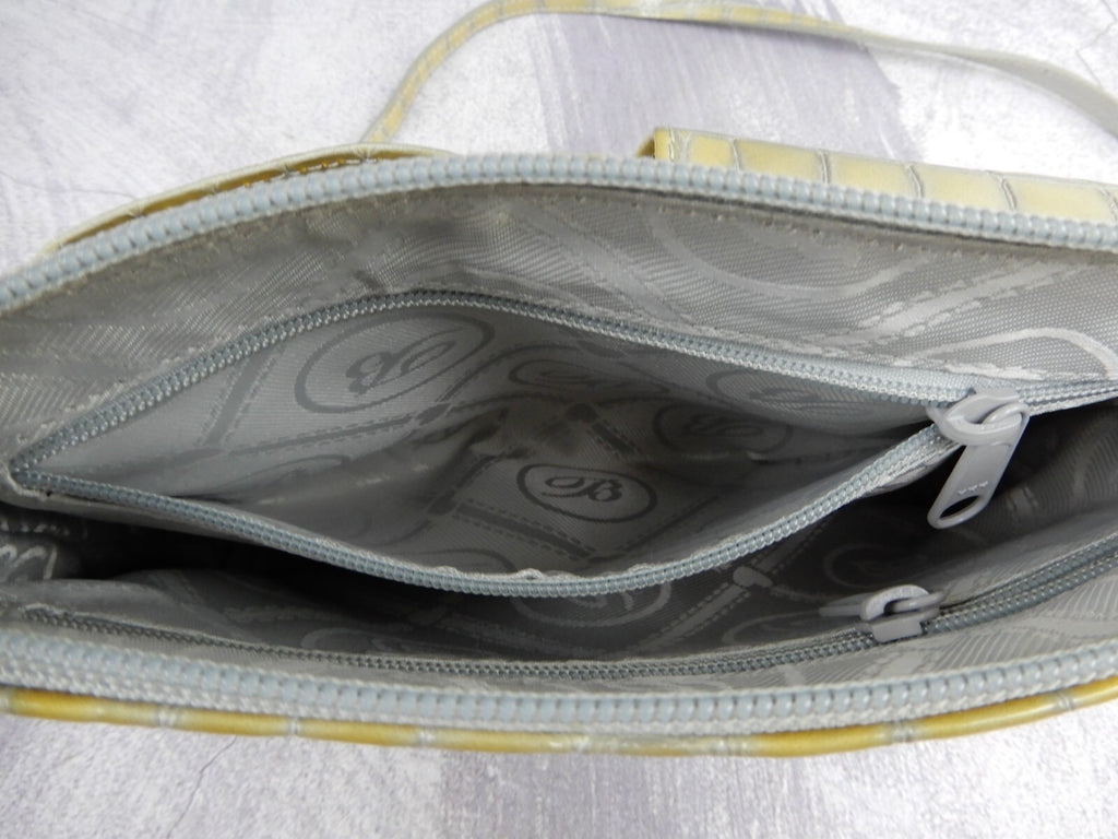 Vintage Brighton Patent Leather Crossbody Croc Embossed Gray/Green 9" by 7"