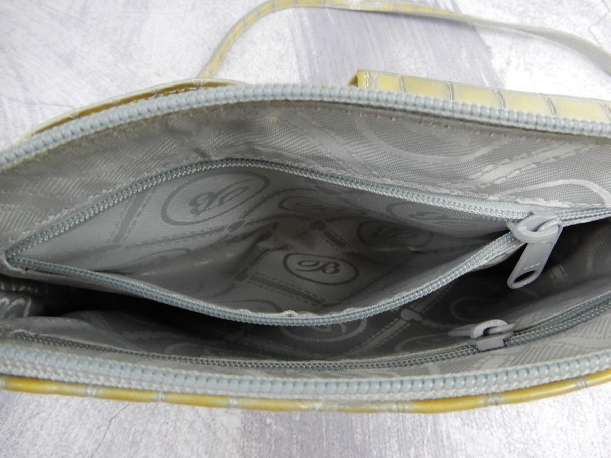 Vintage Brighton Patent Leather Crossbody Croc Embossed Gray/Green 9" by 7"