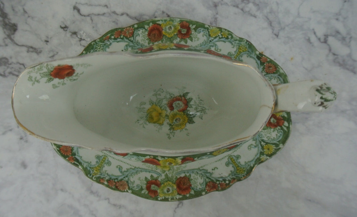 Antique Belmont J.H.W & Sons England Gravy Boat with Underplate "B"