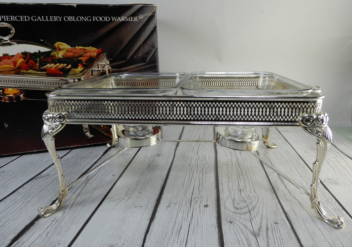 Godinger Paul Revere Silverplated 1.5qt X 2 Division PIerced Oblong Warmer