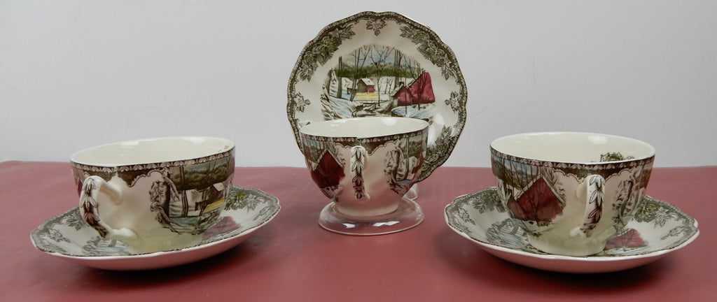 Vintage Set of 3 Cup and Saucers  Johnson Bros The Friendly Village England