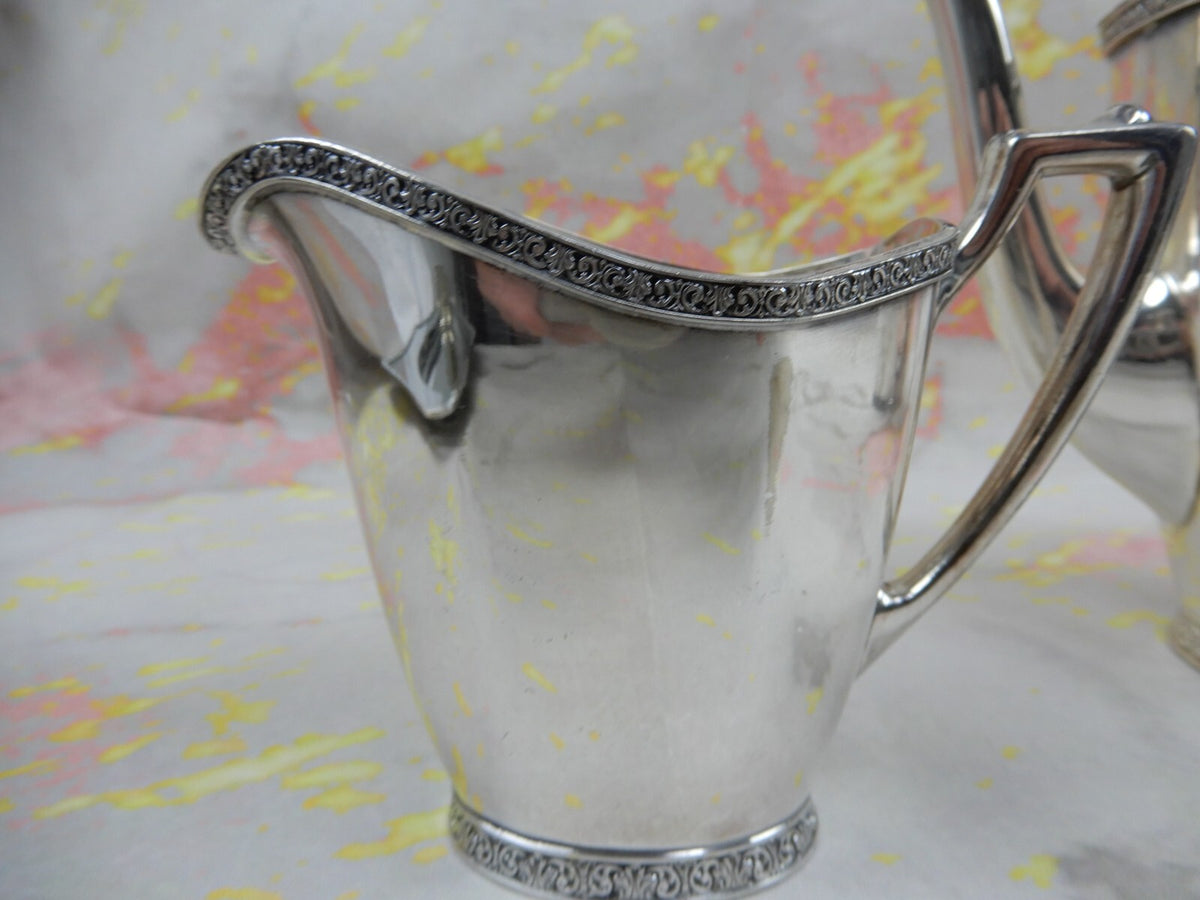 Andover Silver Plated Coffee Pot, Creamer, Sugar Bowl with Tray