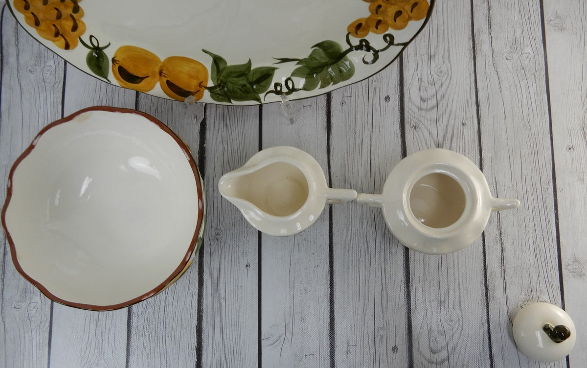 Platter, Bowl,Sugar & Creamer of Hand Painted STANGL "Sculptured Fruit" Pattern