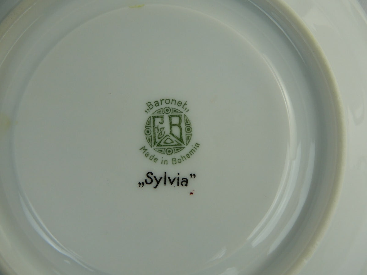 4 Baronet "Silvia" Made in Bohemia Czechoslovakia Soup Cups & Saucers