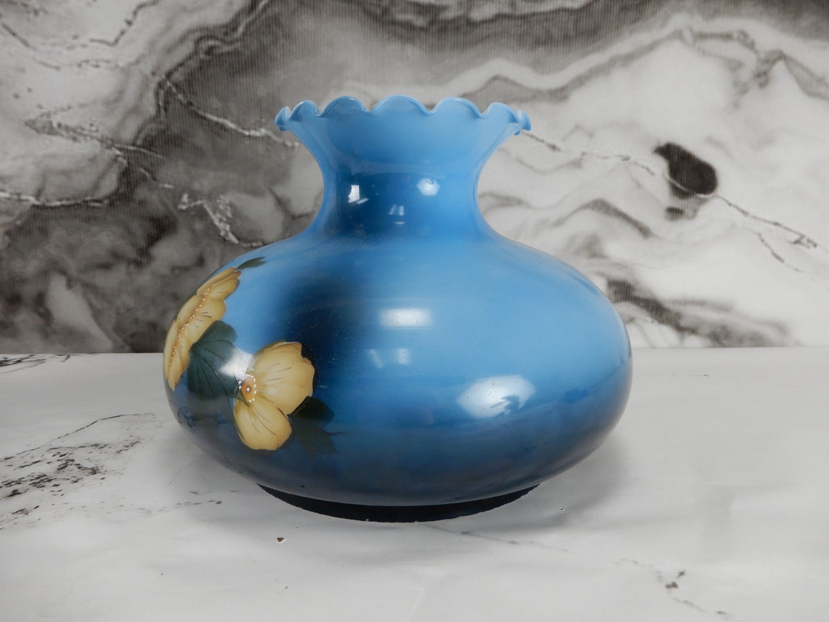 Vintage GWTW Blue Hand Painted Glass Shade 9-3/4" Fitter