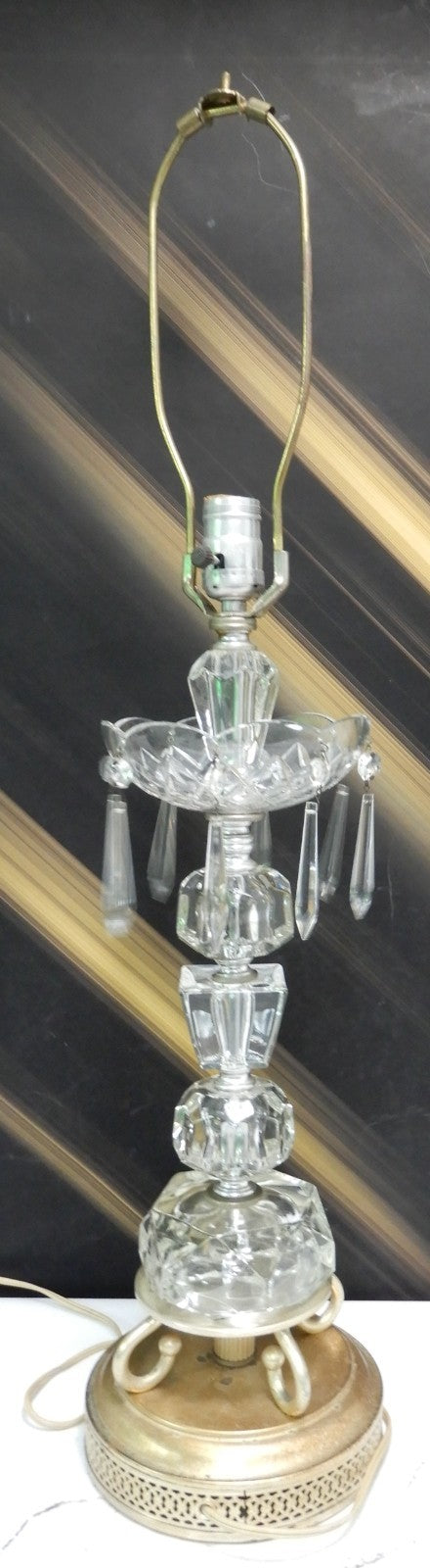 Vintage Lamp Clear Glass with Prisms Boudoir Table Mantle Lamp