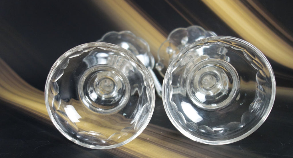 2 Glass Table Lamps /Candle Holders One W/ Hanging Crystals For parts or Repair