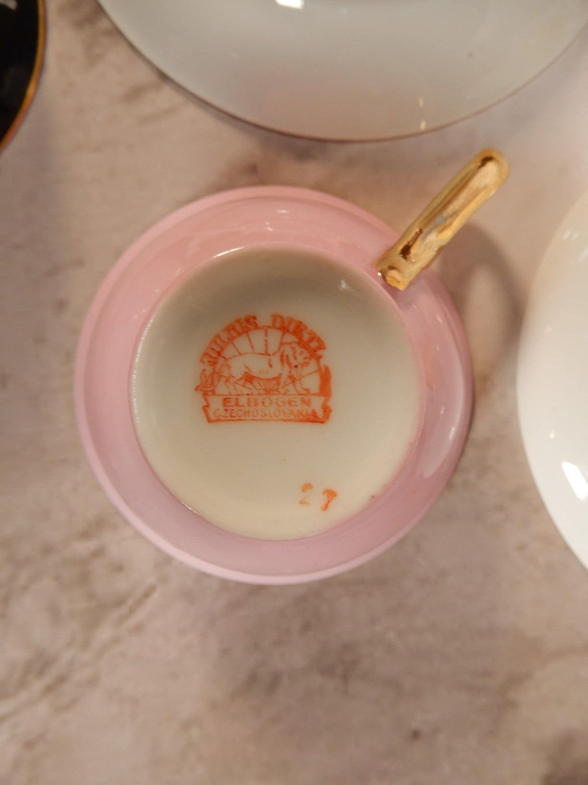 Antique Elbogen Czechoslovakia Set of Five Demitasse Cups and Saucers