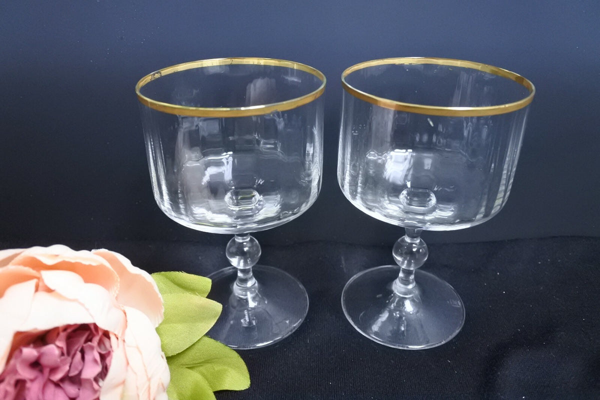 Lot Of 9 Ribbed Gold Rimmed Sherbet /Champagne Glasses Marked AC