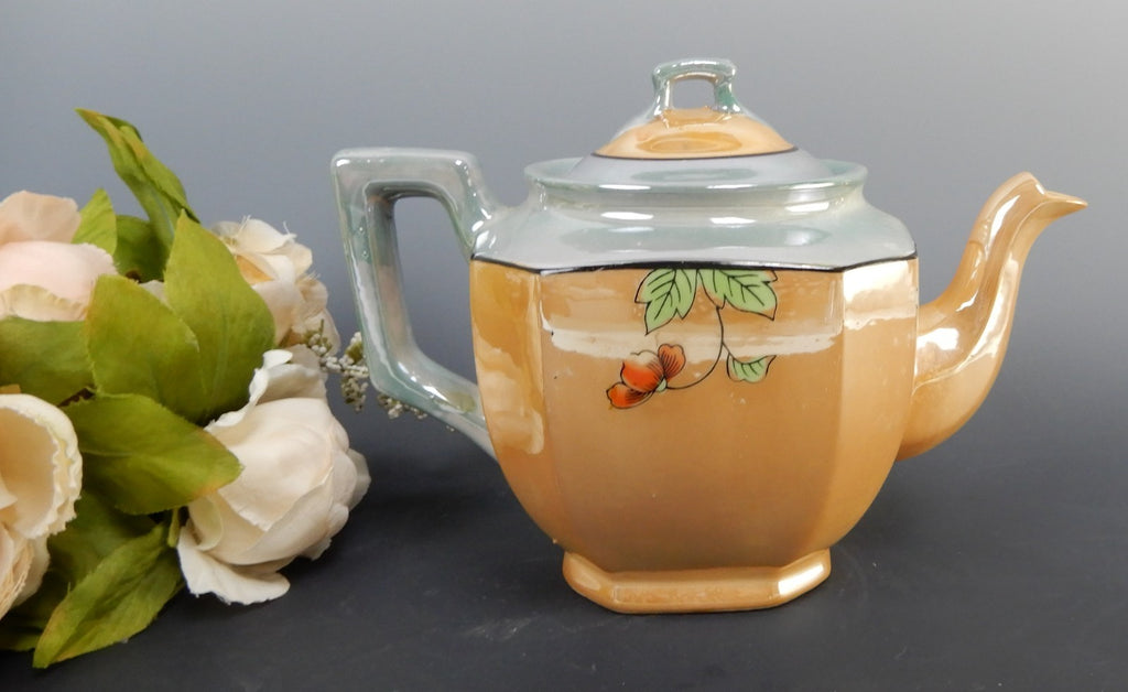 Vintage Japanese Yu Shoten And Company Peach And Blue Lusterware Teapot