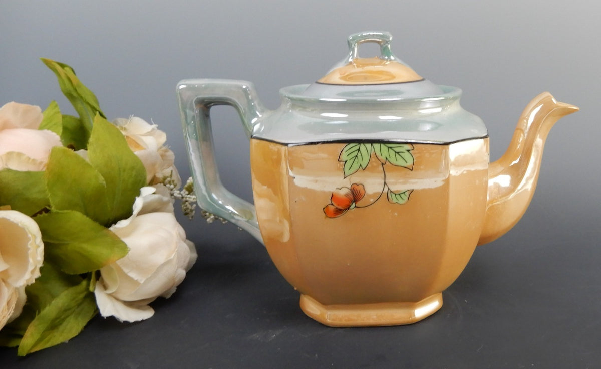 Vintage Japanese Yu Shoten And Company Peach And Blue Lusterware Teapot